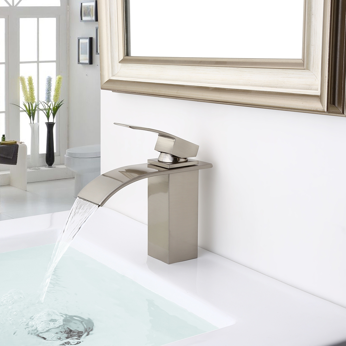 

Milly Waterfall 1-Handle Single Hole Lavatory Faucet Bathroom Sink Faucet Brushed Nickel
