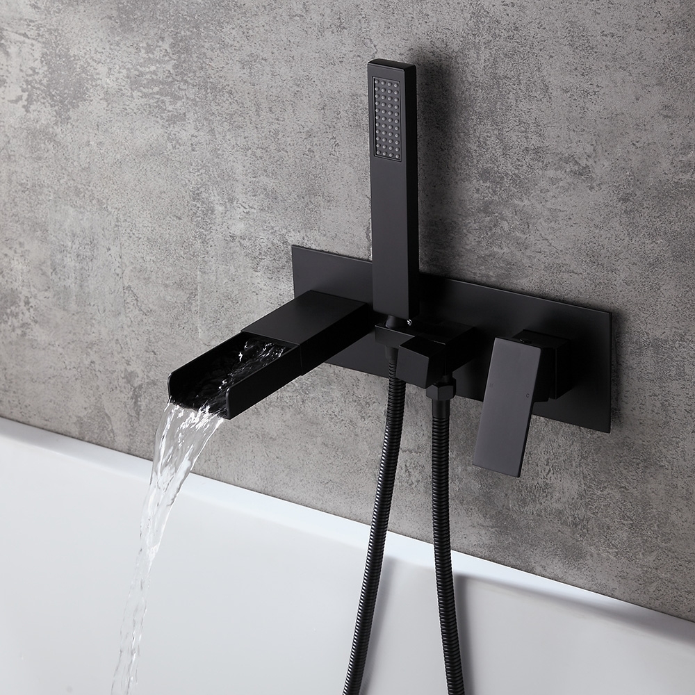 Mero Modern Waterfall Wall Mounted Tub Filler Faucet With Handshower In 