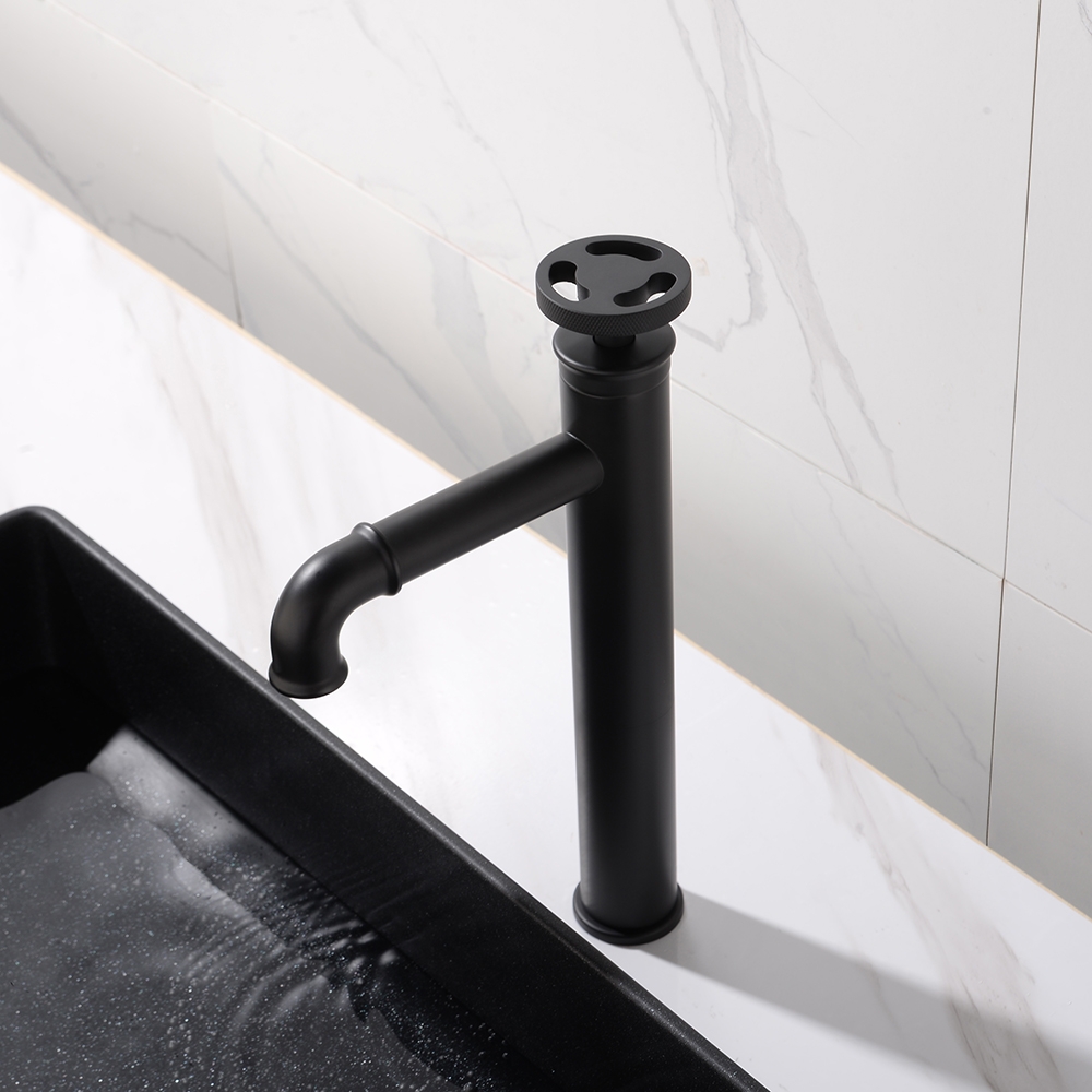 Ruth Industrial Matte Black Bathroom Countertop Basin Tap Single Handle Solid Brass