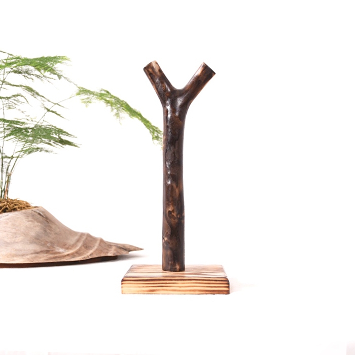 Rustic Free Standing / Wall Mounted Log Tree Trunk Paper Towel Holder Square Base Solid Wood In Black