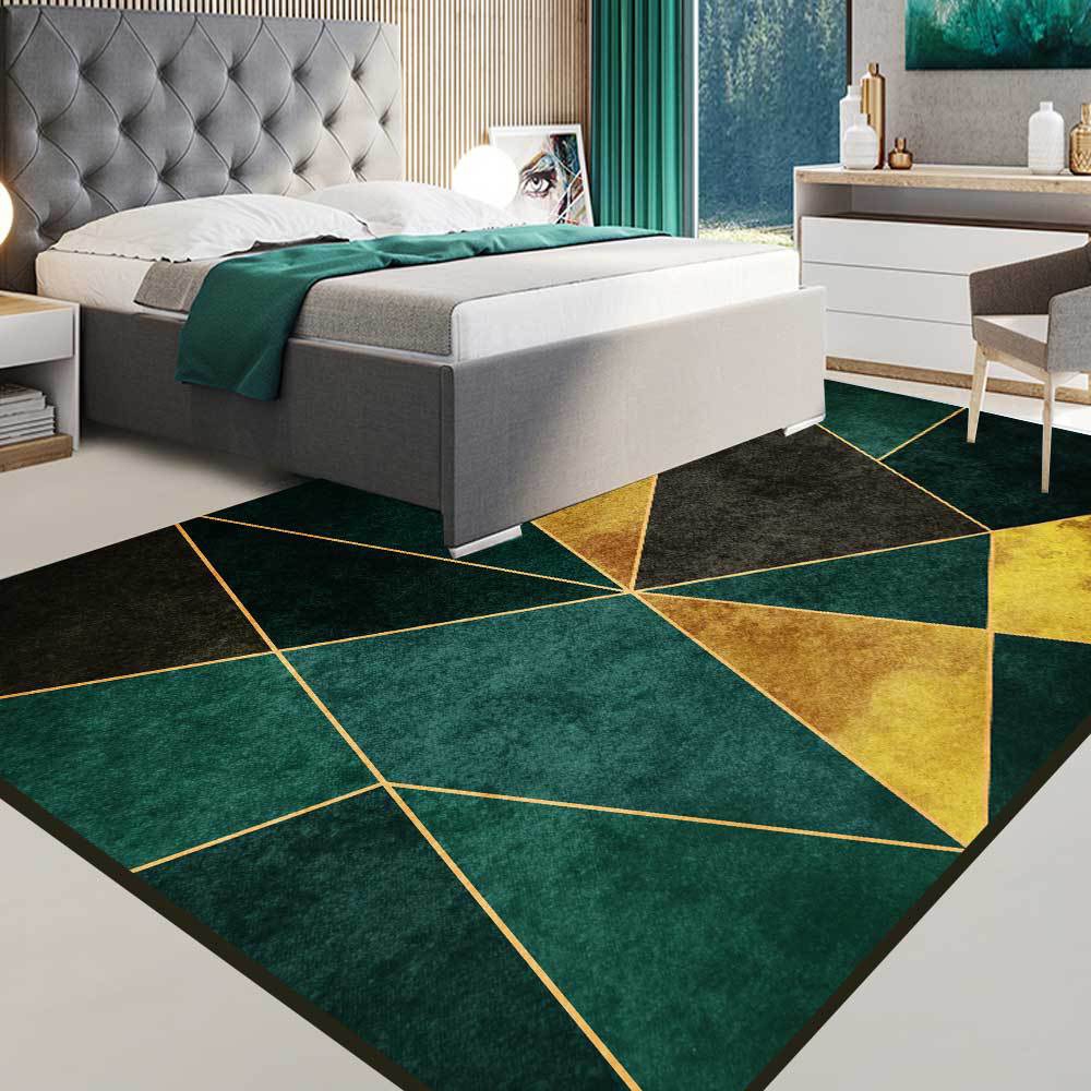 Green Black and Gold Modern Geometirc Rectangle Indoor Area Rug 5'x7'