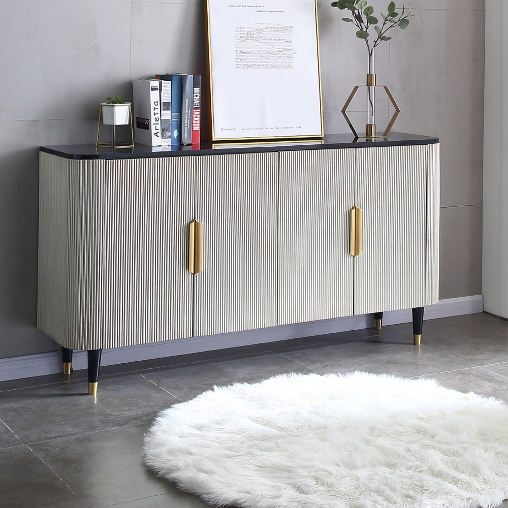 Modern Silver Sideboard Buffet With Doors&Shelves Kitchen Cabinet Gold Finish in Large
