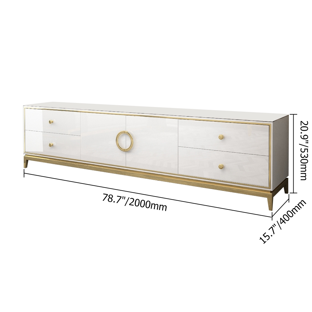 Modern White TV Stand with Drawers & Doors Gold Media Console for TVs