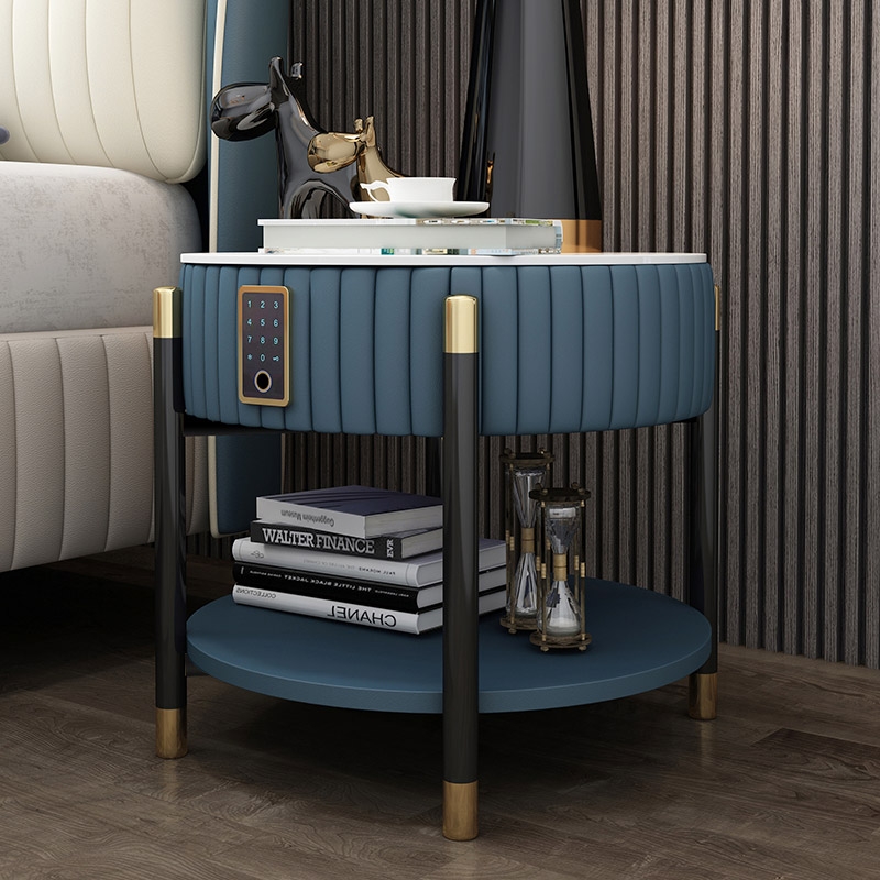 

Blue Upholstered Bedside Table 1-Drawer Nightstands with Electronic Lock Style B