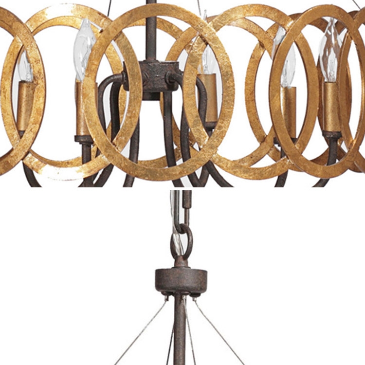 Gold Drum 6-Light Chandelier Round Metal Ceiling Lighting