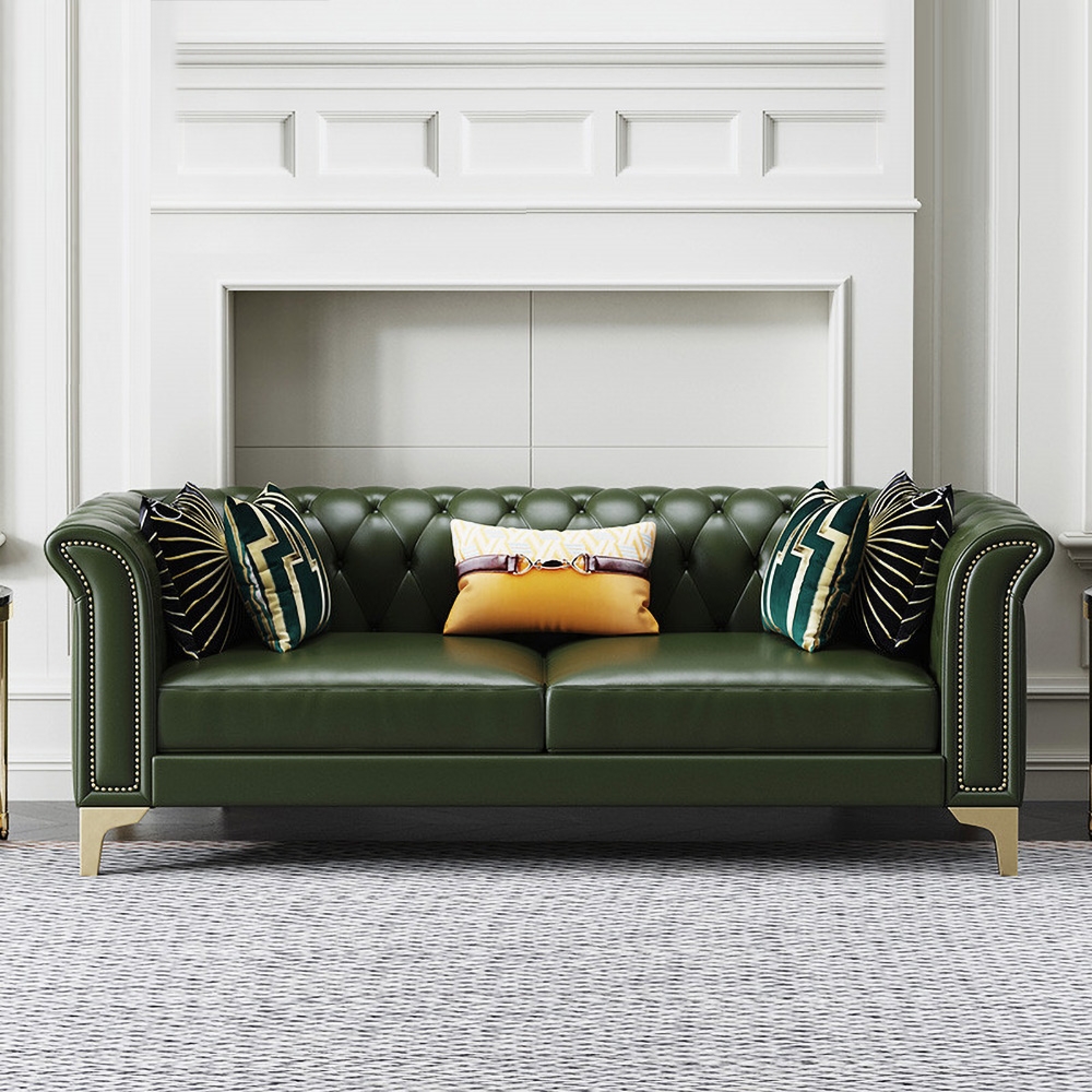 

92.1" Green Tufted Chesterfield Sofa Microfiber Leather Upholstered 3-Seater