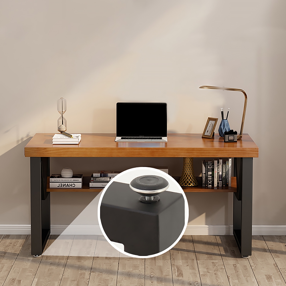 Wood Writing Desk for Office with Black Metal Shelf in Small