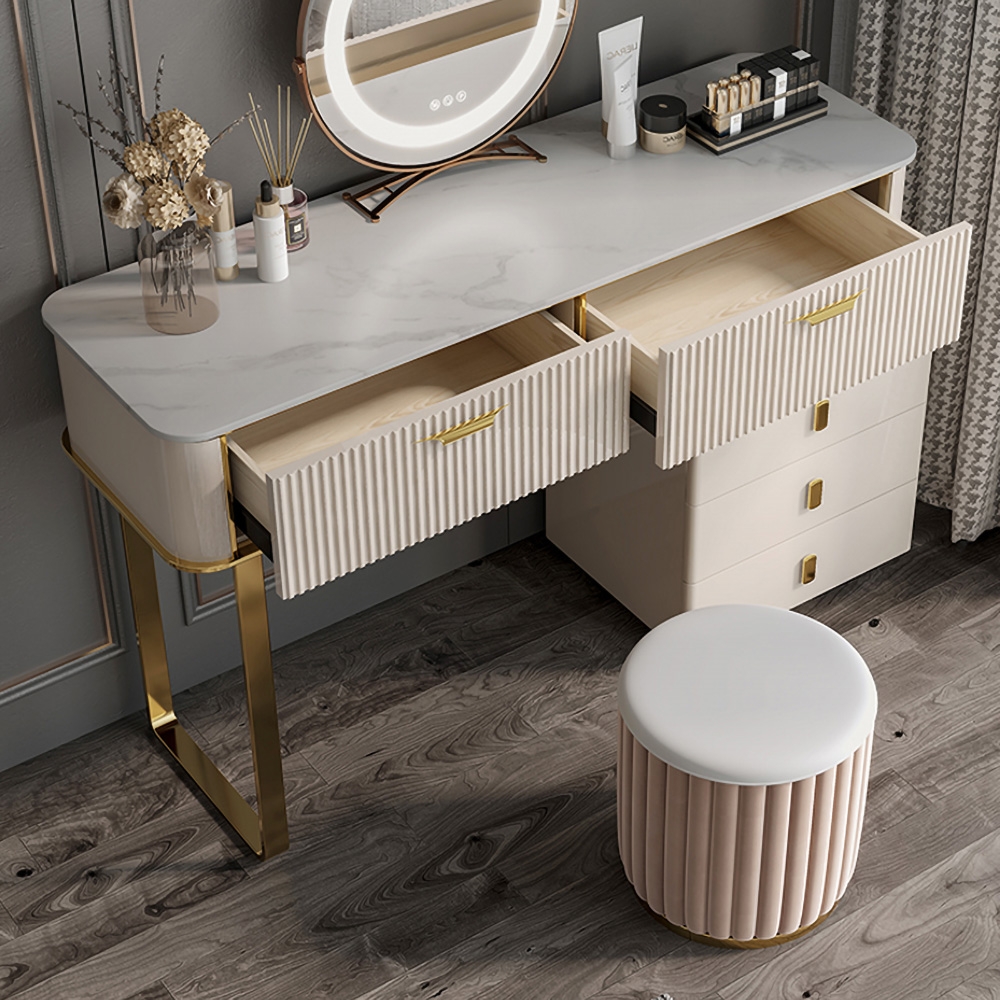 Modern Off White Makeup Vanity with 5 Drawers Dressing Table Cabinet Included