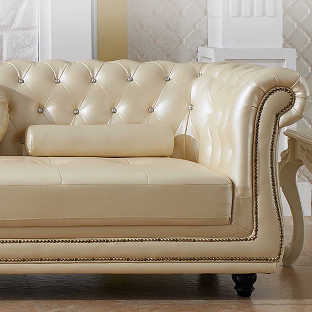 Champagne 4-Seater Chesterfield Sofa with Ottoman Upholstered Faux Leather Sofa