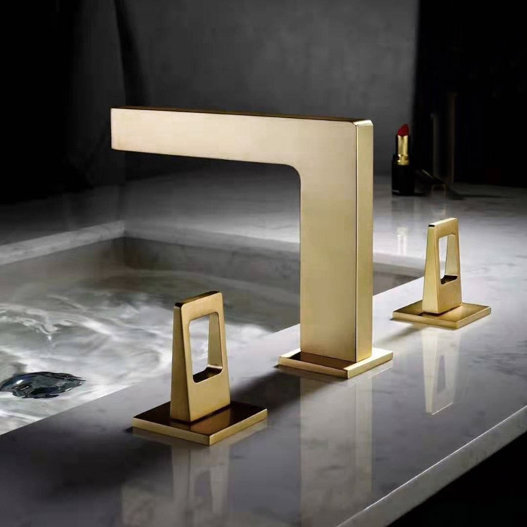 Modern Widespread Brushed Gold Bathroom Sink Faucet 2Handle