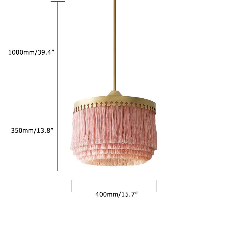 Stylish Pink Pendant Light Fringe Pendant Light Tassel Lighting Boho 1-Light Pendant Light in Gold Finish