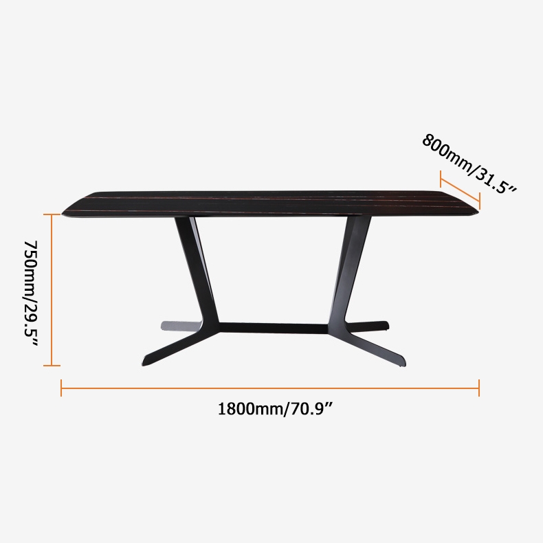Rectangular Stone Dining Table Modern Table for Dining Room Steel Base in Black 55"