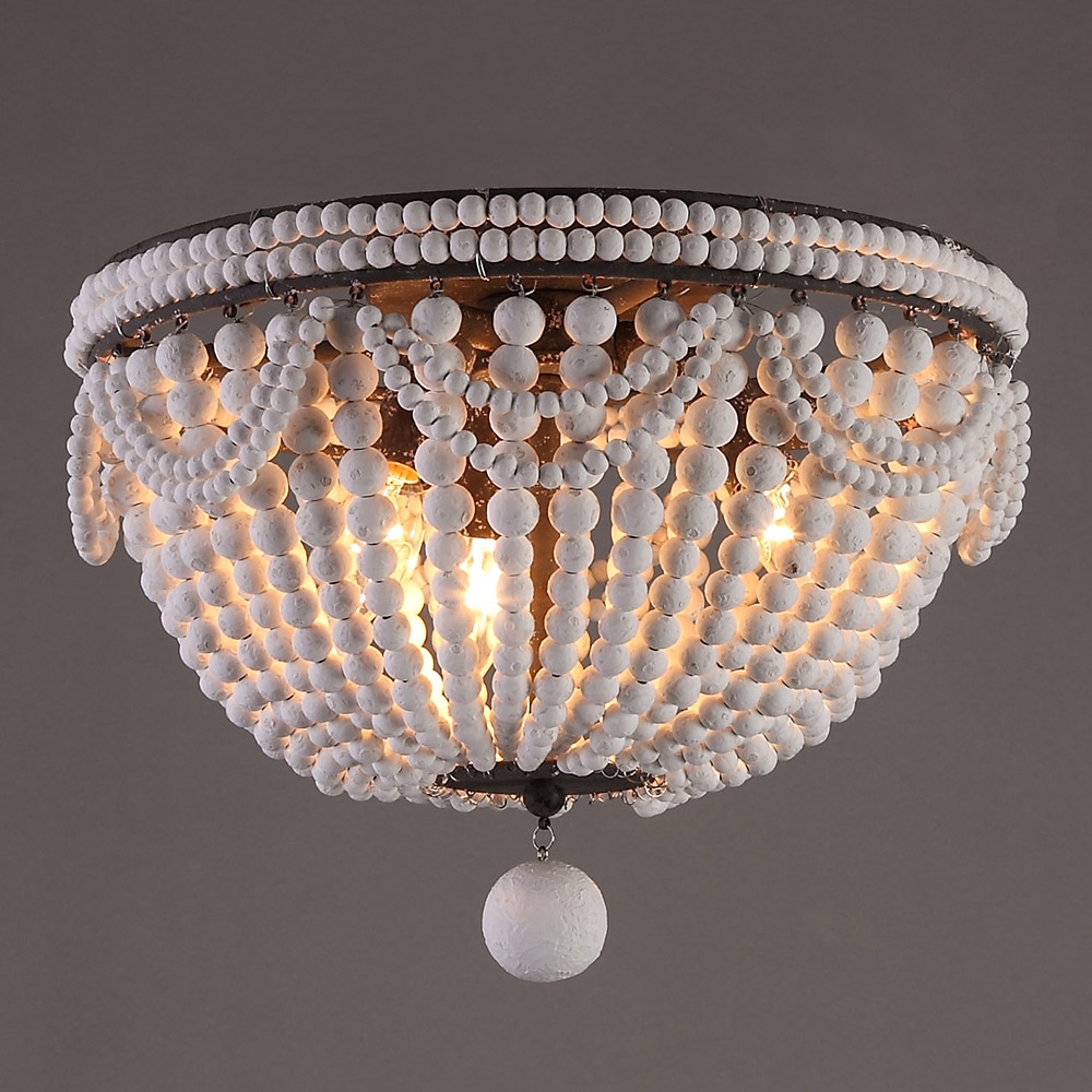 

Retro Farmhouse Distressed White Wood Bead Cascade 3-Light Dome Shaped Flush Mount Ceiling Light in Rust