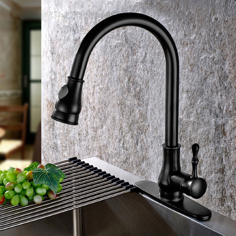 

Black Dual-function 1-Hole Pull-Out Sprayer Single Handle Gooseneck Kitchen Faucet