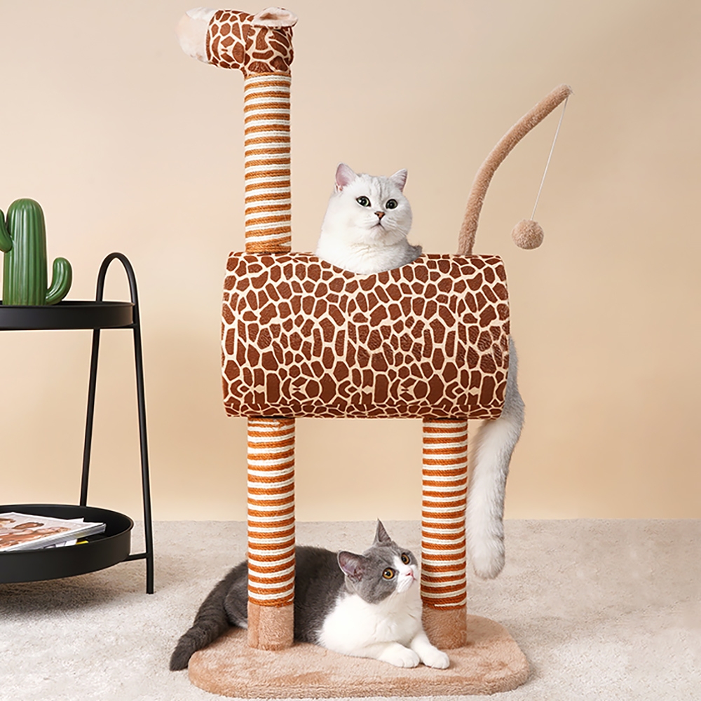 Image of 41" Giraffe Cat Condo Tunnel with Teasing Ball Sisal Scratch Post