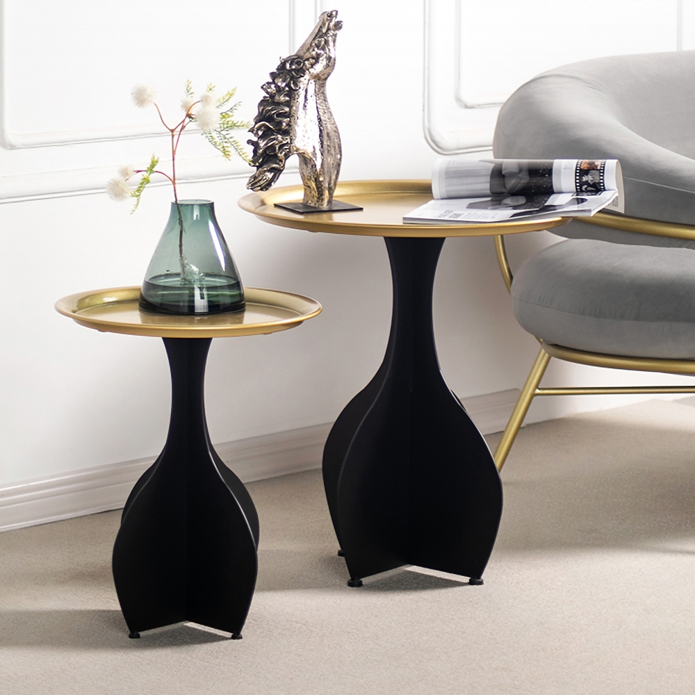 

Modern Side Table Round End Table Metal Coffee Table Black with Tray Top in Large