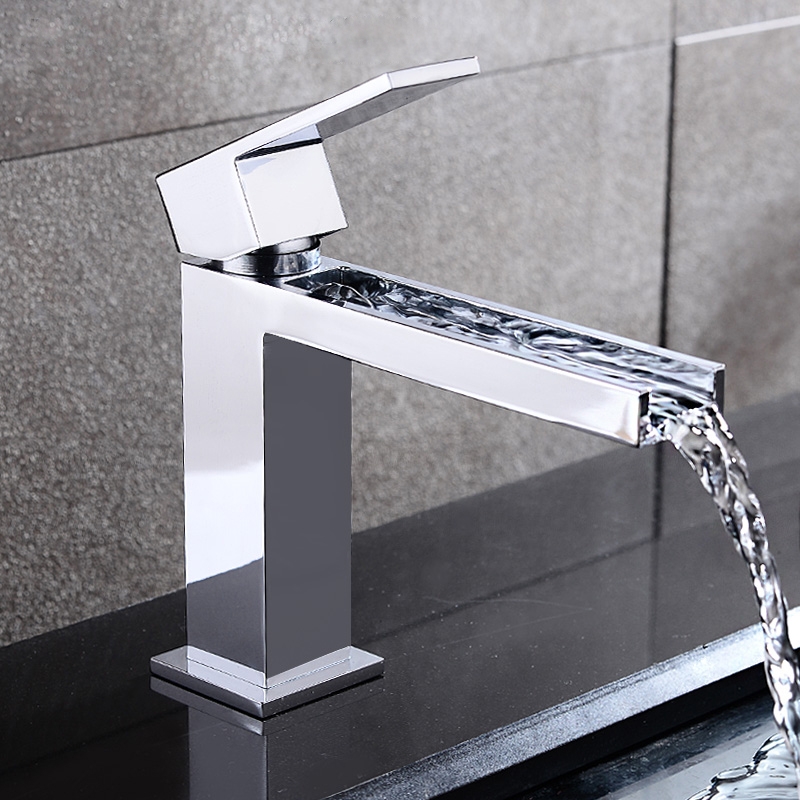 

Fiego Modern Waterfall Bathroom Sink Faucet Single Hole in Polished Chrome Solid Brass