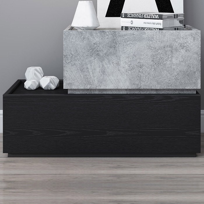 Modern 2-Drawer Nightstand in Overlapped Design Bedside Table in Black & Grey