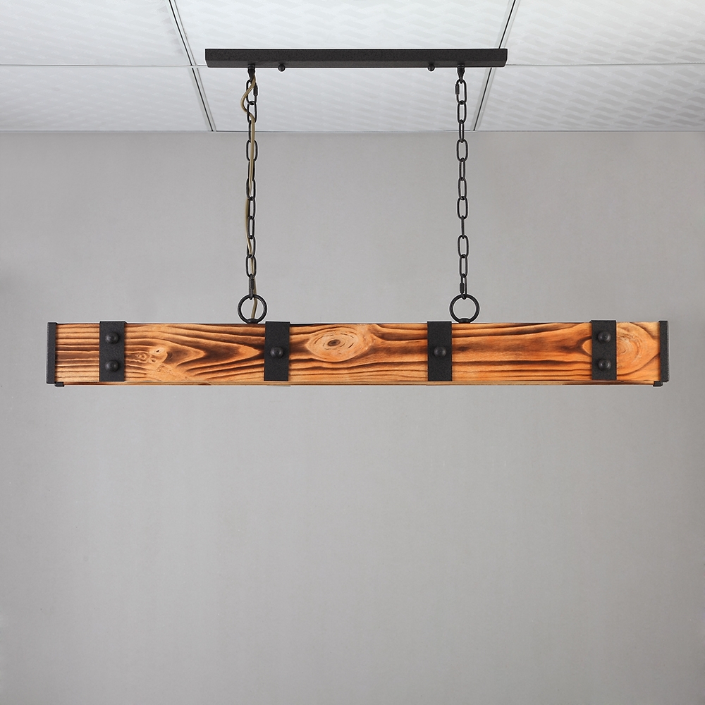 Rowen Industrial Loft Style 4-Light LED Linear Rust Wood & Metal Island Pendant Light