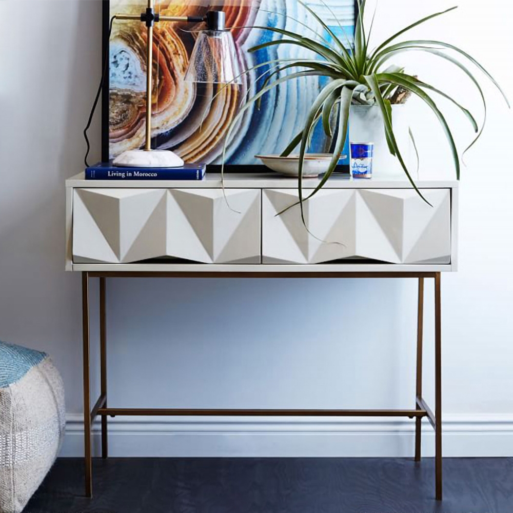 

Modern Console Table with Drawers Solid Wood & Metal