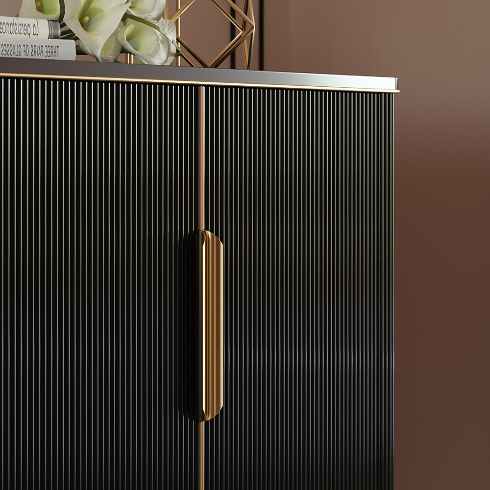 1100mm Modern Entryway Cabinet Black with 2 Doors 2 Shelves in Gold
