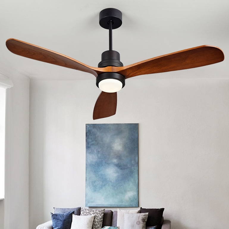 52" LED Ceiling Fan with 3 Walnut Blades Glass Shade Ceiling Fan with Remote Control
