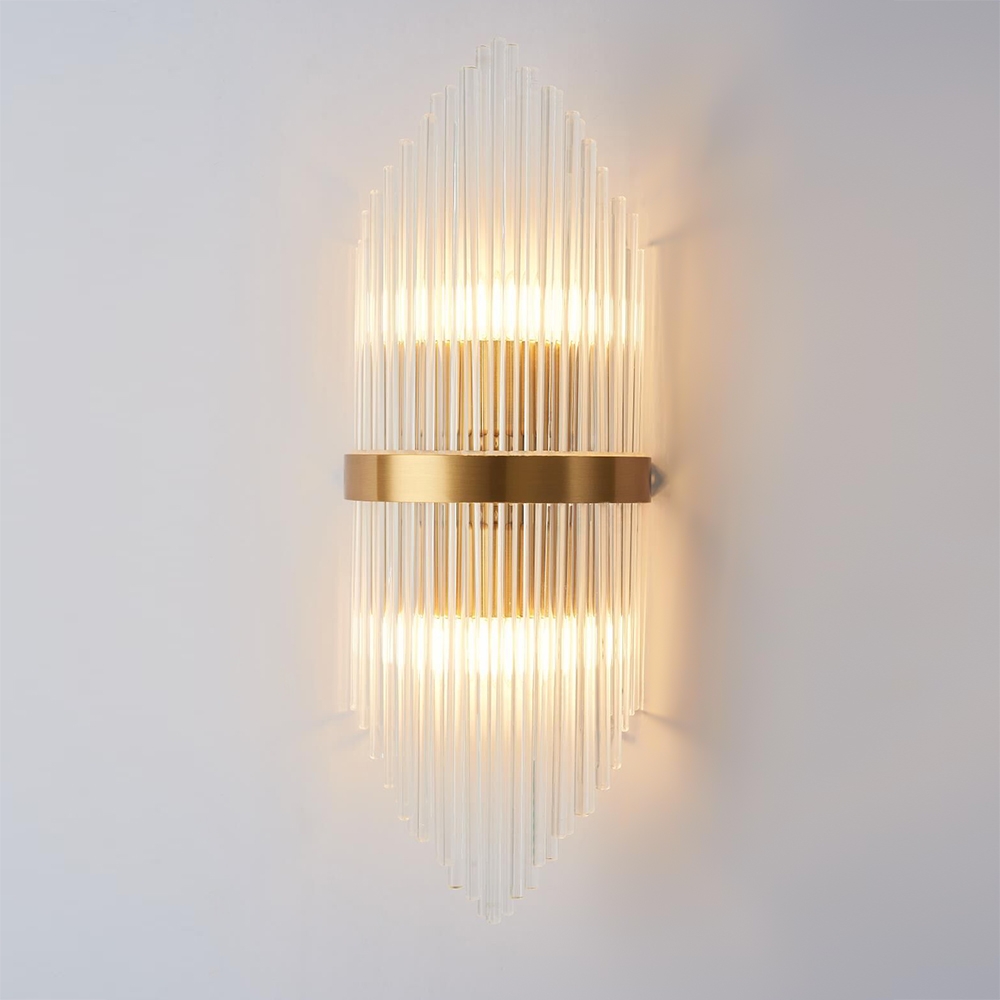 Striaged 2-Light Gold Glass Wall Sconce Metal Vanity Wall Light for Bathroom