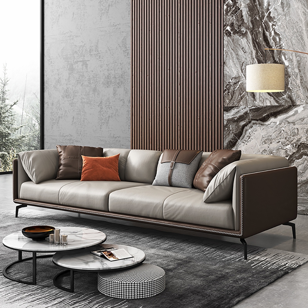 84.6" Modern Sofa Genuine Leather Upholstered Sofa 3-seater Sofa Luxury Sofa