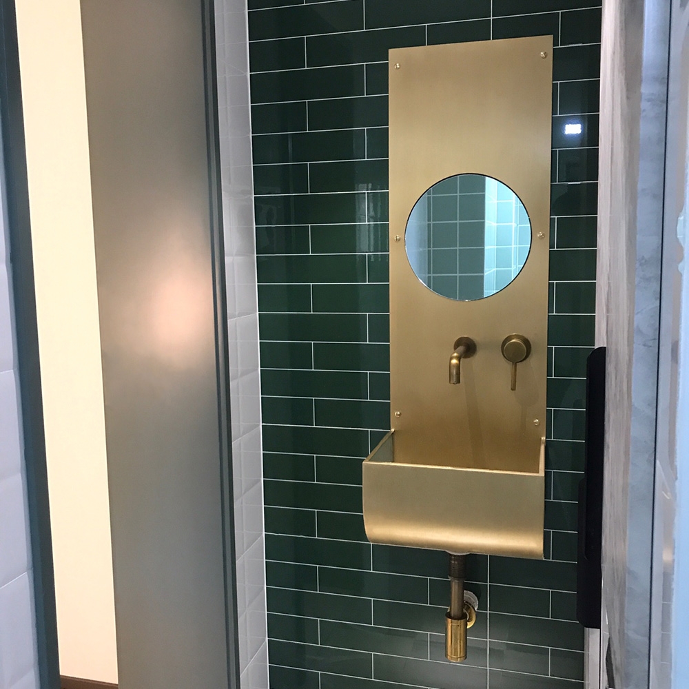 

Modern Simplistic Wall Mount Sink High Back Sink Brass Bathroom Sink Frosted Glass