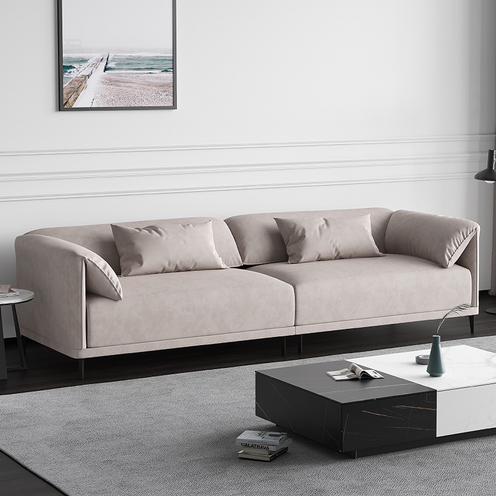 102.4" Gray Upholstered Sofa Modern Leath-aire Black Legs