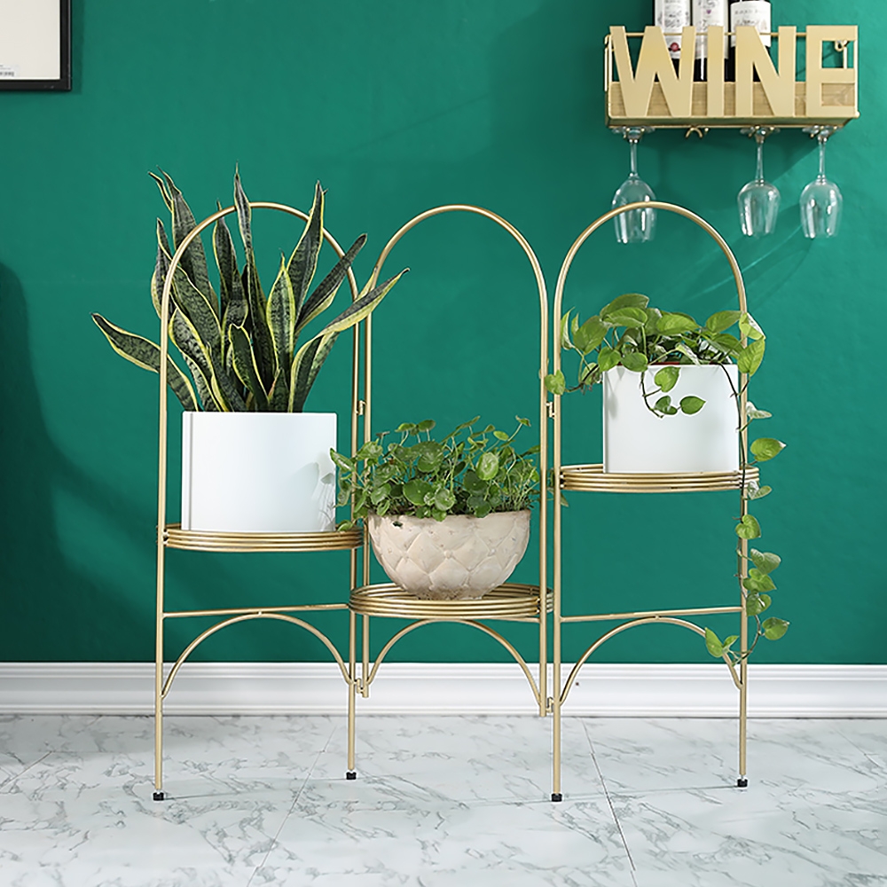 

Modern Gold Stylish Freestanding 3-Tier Foldable Plant Stand in Golden Metal