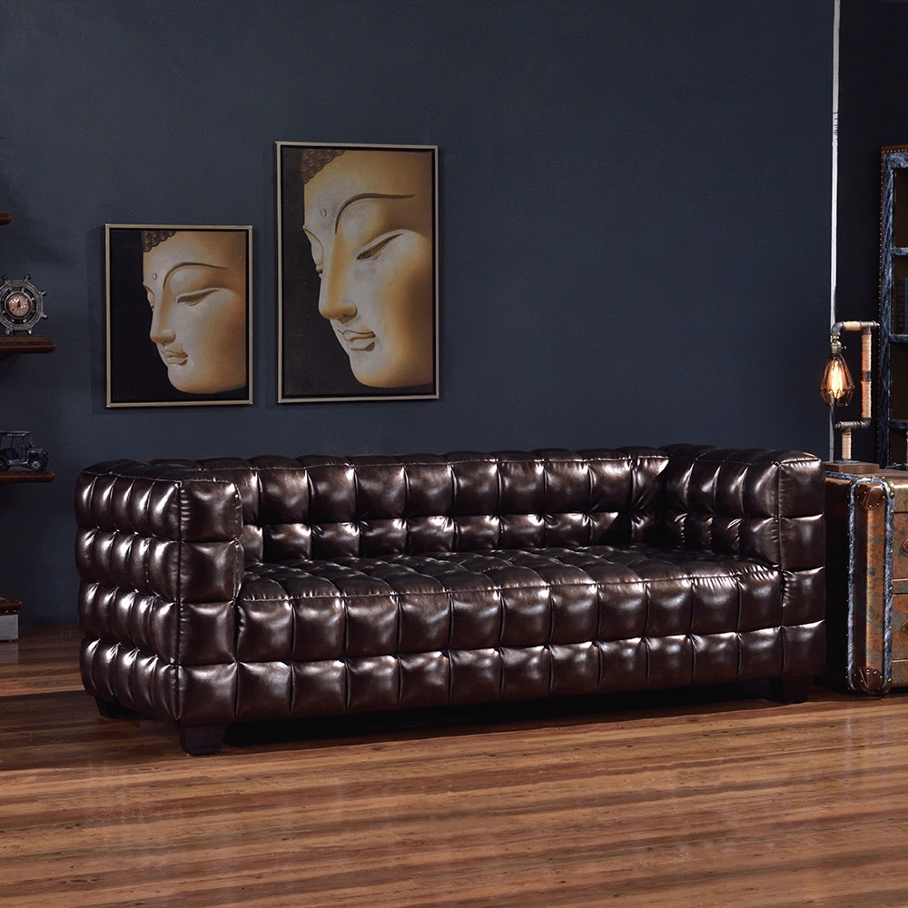 

Modern Metallic Sofa Upholstered Sofa 3-Seater Sofa Faux Leather Luxury Sofa