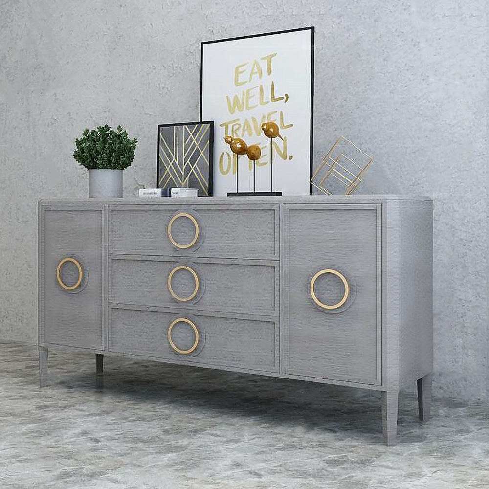 1800mm Mid-Century Grey Sideboard Cabinet Gold Credenza with Drawers & 2 Door