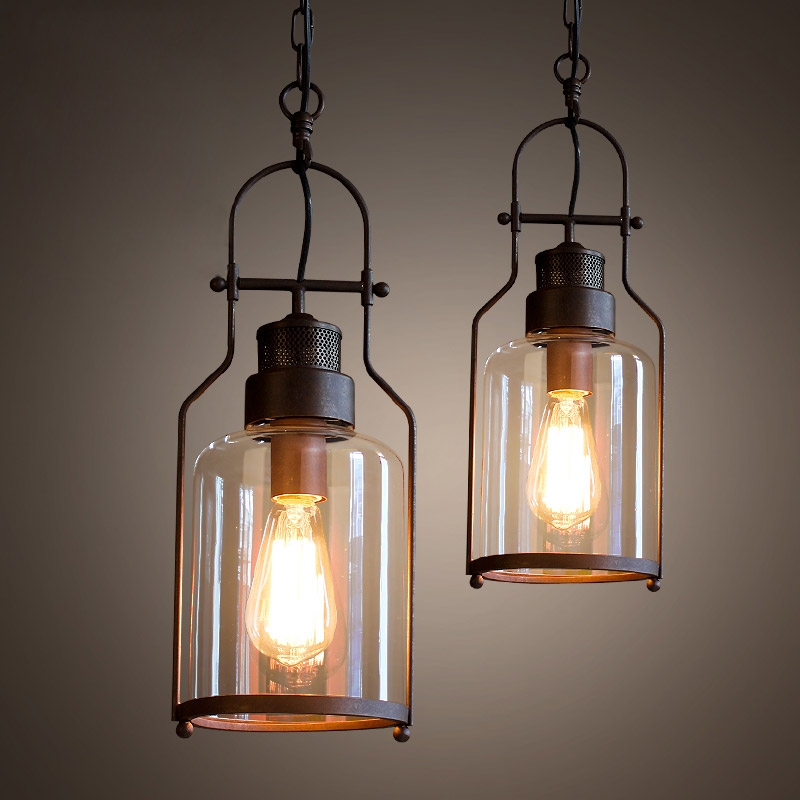 

Industrial 1-Light Rust Metal Glass Lantern Pendant Light