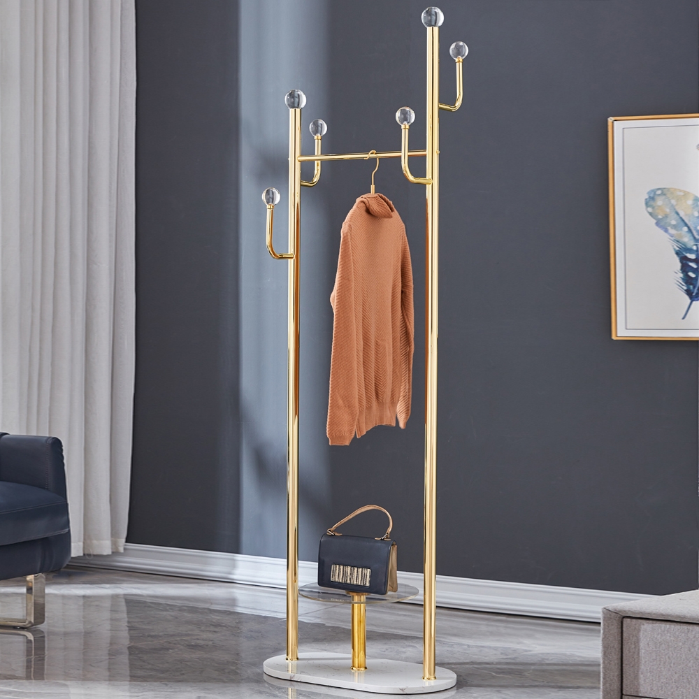 Modern Multi-functional Cloth Rack With Rail & Table In Gold