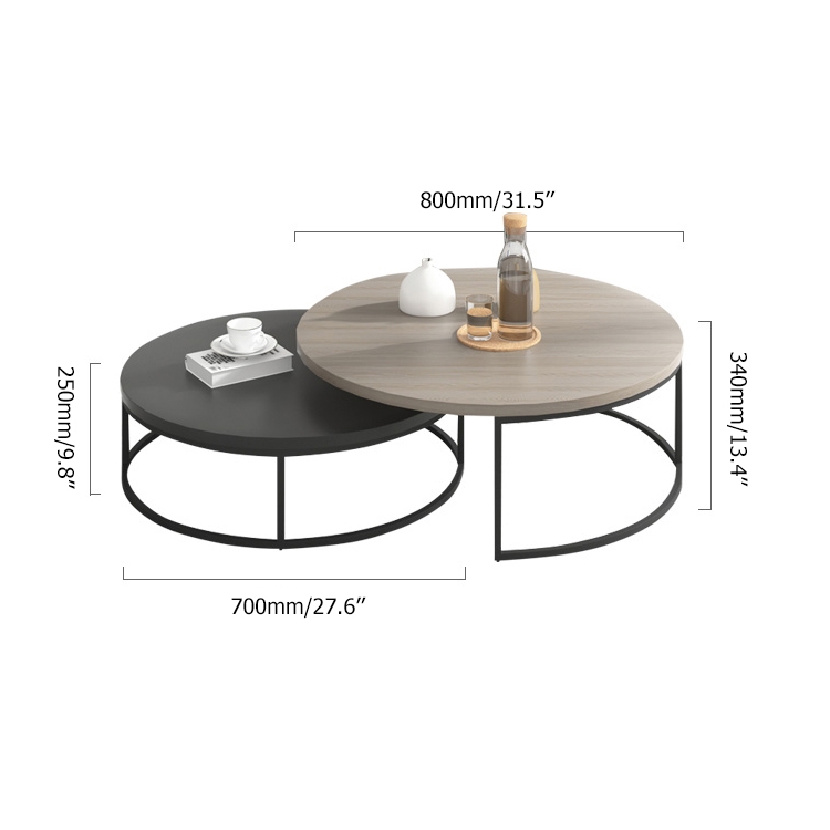 Modern Round Nesting 2Piece Extendable Grey & Black Living Room Accent