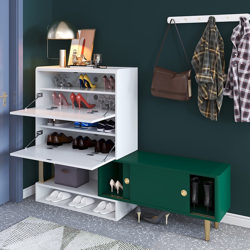 

White 20 Pair Extendable Shoes Storage Cabinet with 2 Drawers