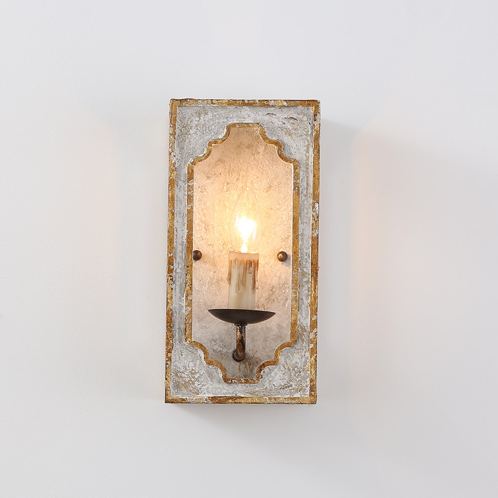 Heye French Country Candle Square Distressed Wall Sconce 1-Light
