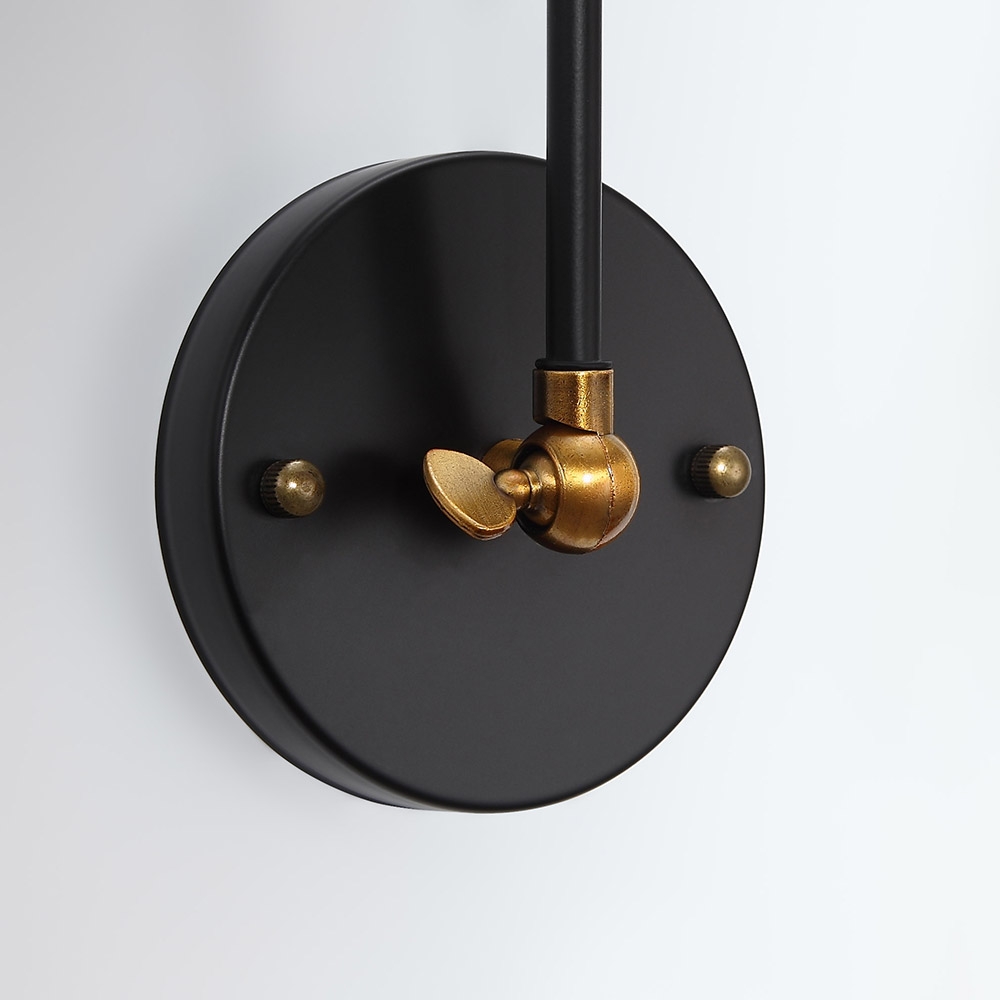 Industrial Retro Double Swing Arm 1-Light Wall Sconce in Black & Brass