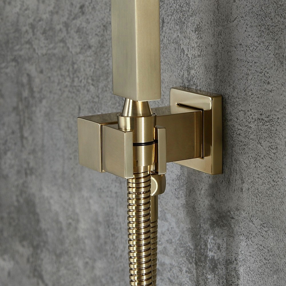 Modern Square Rain Shower Head Wall Mounted Solid Brass Shower Mixer in Brushed Gold