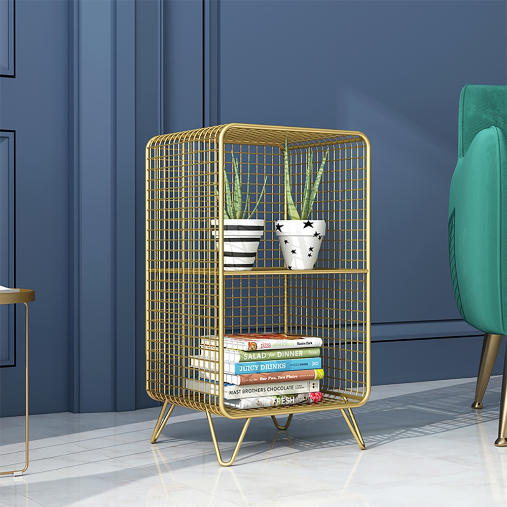 

Modern Metal Mesh 2-Tier Etagere Bookshelf in Gold