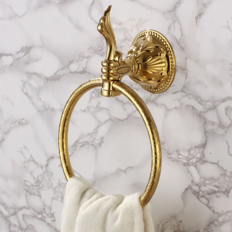 Atre Luxury Round Wall Mounted Single Towel Ring For Bathroom In Gold Finish Solid Brass