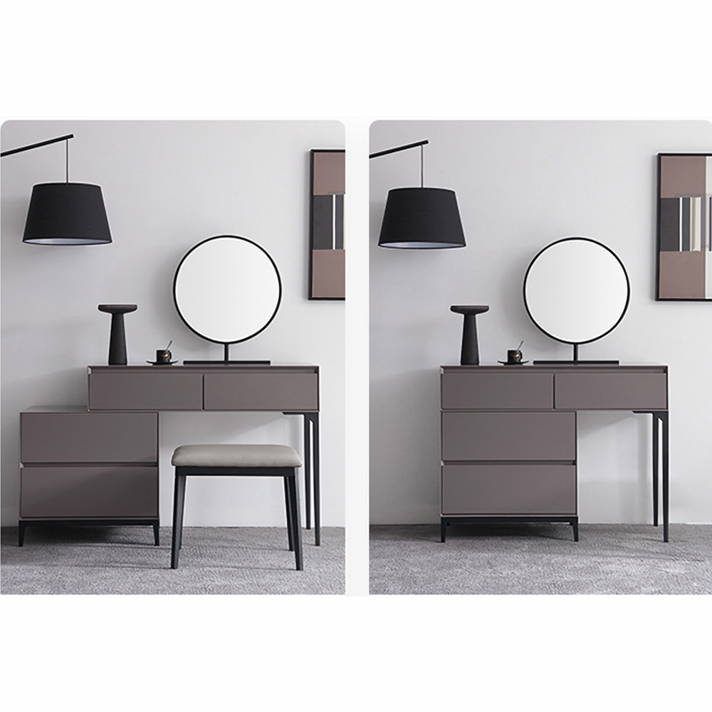 Grey Makeup Vanity Set with Mirror & Side Cabinet Dressing Table with Drawers in Black