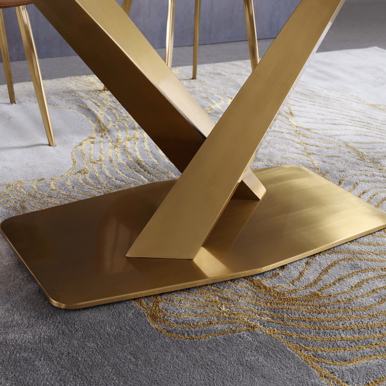 71" Rectangular Faux Marble Dining Table Gold XBase Stainless Steel