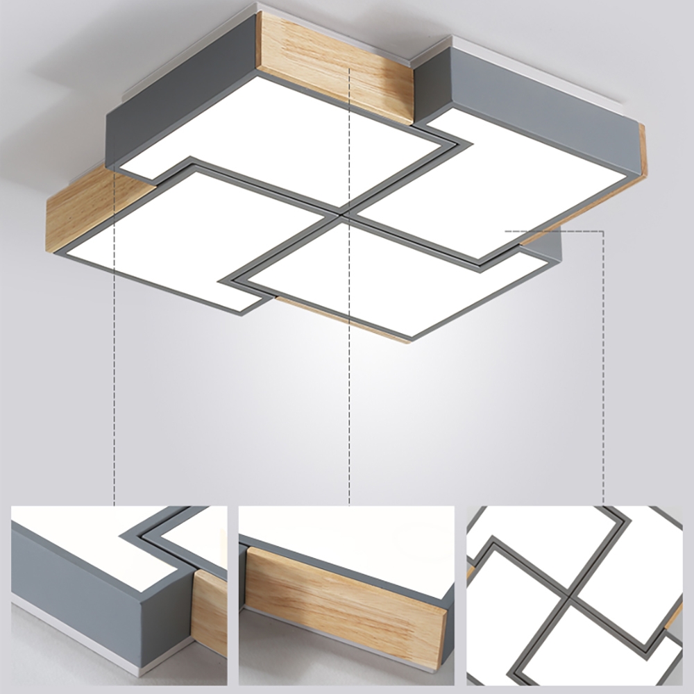 Lámpara de techo moderna cuadrada LED empotrada de madera y metal acrílico