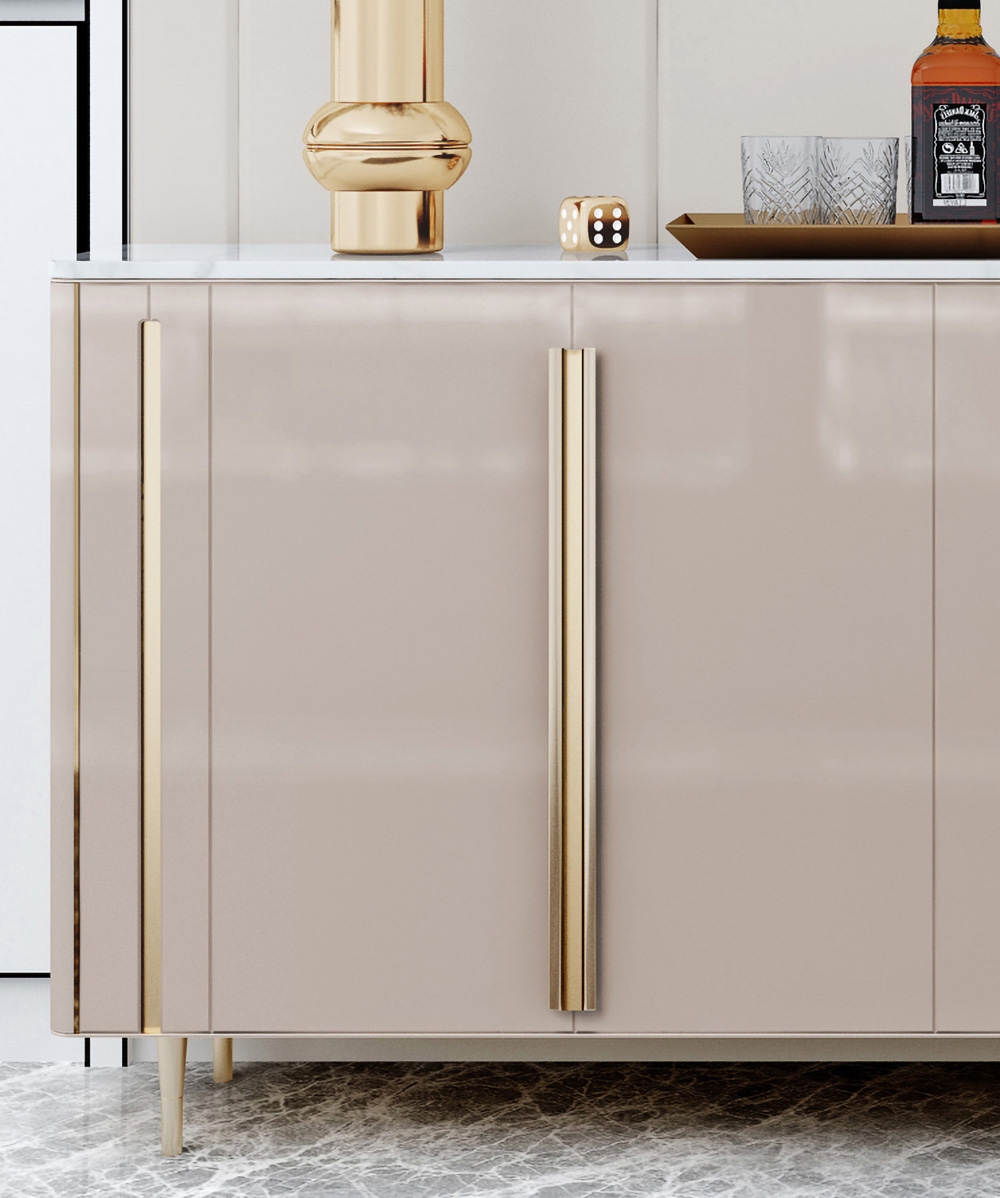 59" Khaki Sideboard Buffet White Faux Marble Top Kitchen with 2