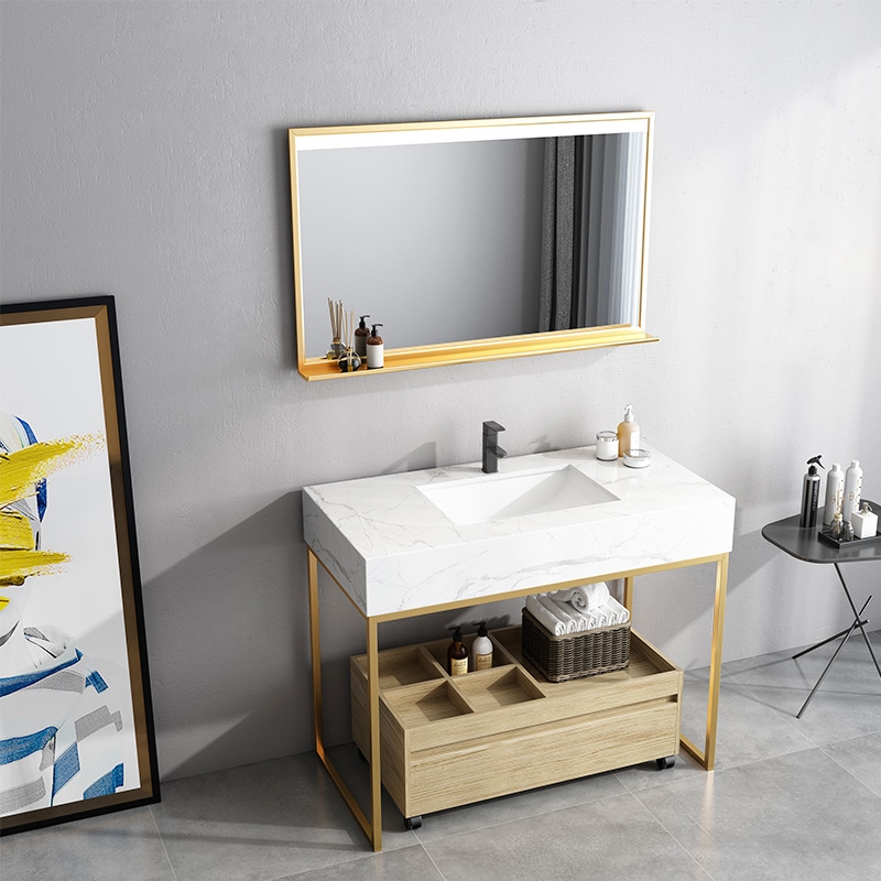 Modern 39" Single Sink Bathroom Vanity Set with Cabinet Quartz with Marble Finish