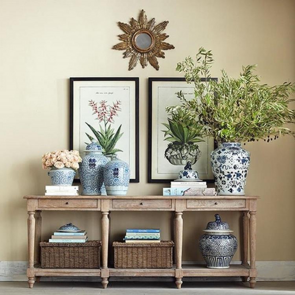 Rustic Narrow Console Table with Drawers & Shelf Entryway Table