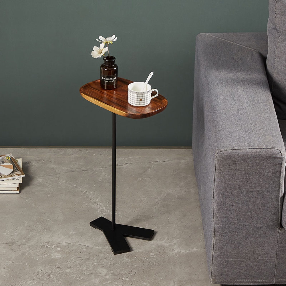 

Modern Wood Side Table with Tray Top Metal End Table