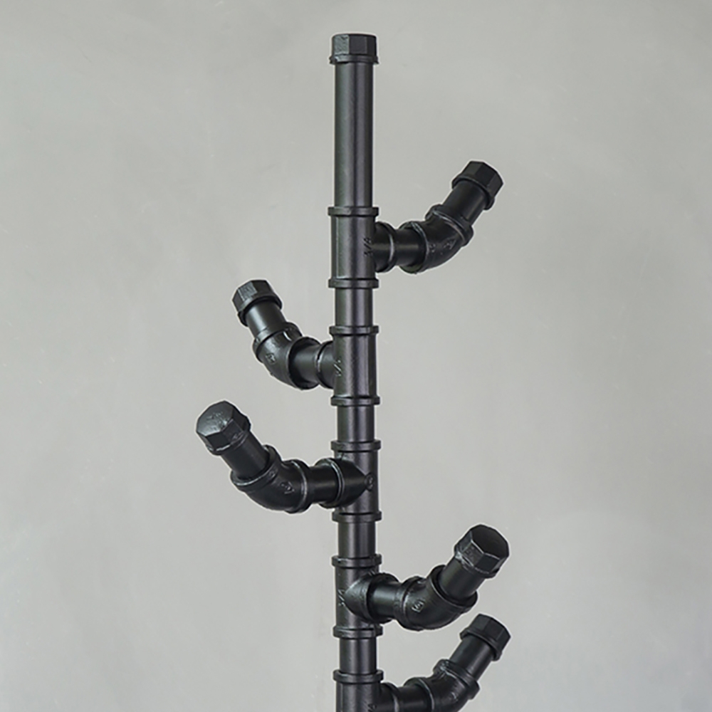 63.8'' Black Industrial Metal Freestanding Coat Rack Pipe-Shaped with 6 Hooks